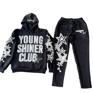 Ropa de calle personalizada, chándal Vintage lavado con ácido, ropa de calle para hombre, Sudadera con capucha y pantalones de chándal de retazos desgastados, conjunto de chándal para hombre - Product Image 1