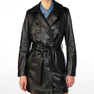 Veste d'hiver pour femme en cuir PU de qualité supérieure 2025, noire unie, à manches longues, respirante, doublure en laine durable, boutons tricotés - Product Image 6