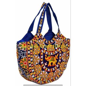 Sac fourre-tout Rajasthani de haute qualité, brodé, à pompons, avec fermeture éclair, doublure en coton/polyester, fait main, motif dessin animé, capacité 5 kg - Product Image 3