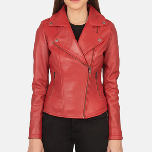 Venta caliente señoras chaqueta de moto Flashback rojo piel de oveja genuina a prueba de viento Semi Alinline chaqueta de motocicleta para mujer - Product Image 1