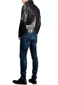 Chaqueta de camionero de piel auténtica de vaca para hombre personalizada al por mayor patrón en relieve de cocodrilo - Product Image 4