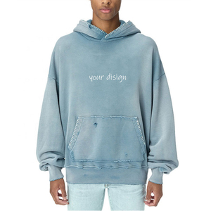 Fabricante de alta calidad Vintage Sun Faded personalizado Color sólido pulóver sudadera personalizada peso pesado desgastado Sudadera con capucha hombres - Product Image 6