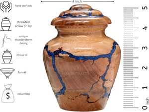 Urne de crémation en bois et résine bleue faite à la main tourner l'urne funéraire en bois fractale pour animaux de compagnie - Product Image 6
