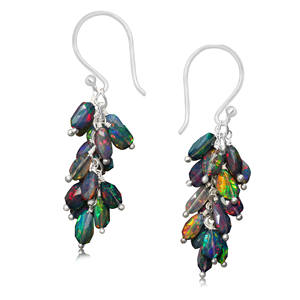 925 Sterling Silver Yellow <b>Gold</b> <b>Filled</b> Birthstone Earrings Natural Black Opal Beaded Cluster Women's Wedding <b>Jewelry</b> Gift - Product Image 1