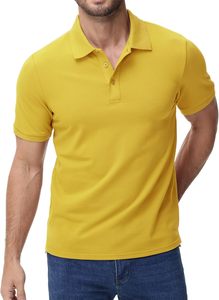 Polo de Piqué de Algodón Amarillo de Manga Corta para Hombre, Cierre de Botones, Color Sólido, Tejido Transpirable, Corte Regular - Product Image 2