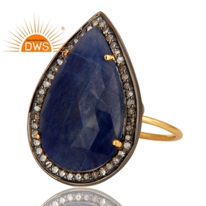 Anillo apilable de piedras preciosas de zafiro azul y diamante natural chapado en oro de 18 quilates, fabricante de joyería fina Demi - Product Image 2