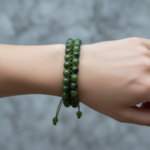 Pulsera de piedra natural de macramé de doble hilera de jade de 8 mm - Product Image 3