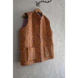 Chaleco Acolchado de Algodón Ecológico para Mujer, Estilo Étnico, Hecho a Mano con Estampado de Bloques, Sin Mangas, Cuello Alto, Color Personalizado - Product Image 3