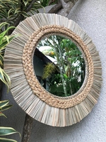 Miroir mural rond vintage décoratif en osier naturel, artisanat en bambou tissé à la main, miroir suspendu pour salon, produit économique