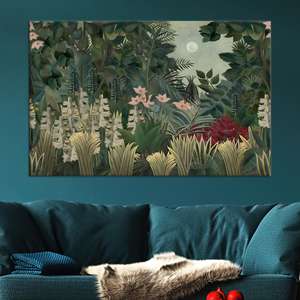 Tableau mural sur toile Jungle sous la lumière de la lune : Forêt botanique imprimée pour la décoration intérieure, TOILE ENVELOPPÉE - Product Image 1