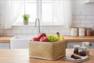 Panier de rangement pour carex naturel, carré en forme, panier tressé à la main pour les aliments et les boissons, Nhat Minh, meilleure vente pour la vente en gros - Product Image 2