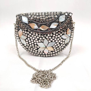 Premium Bohemian Style Ladies <b>Clutch</b> Handbag Modern Solid Design <b>Silver</b> Beaded Metal Attractive Mini Fashionable <b>Bag</b> Women - Product Image 5