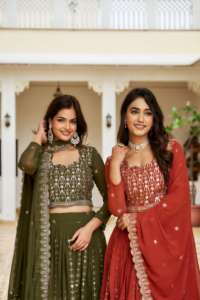 Meilleur prix moderne Double Jari broderie séquence travail Lehenga Choli femmes indien pakistanais tenue de fête de mariage en soie - Product Image 3