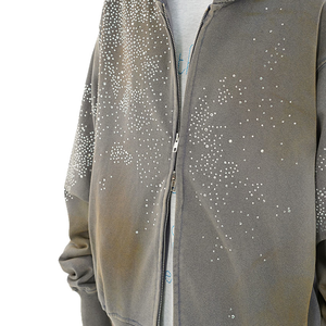 Sweat-shirt à capuche personnalisé pour femme avec logo, poche à épaule tombante ornée de strass, sweat-shirt à fermeture éclair pour homme - Product Image 4