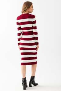 Women Knitwear Crew Neck <b>Dress</b> Long Sleeve Flexible Striped <b>Warm</b> Belt Detail High Quality <b>Winter</b> New Fashion OEM Services - Product Image 6