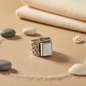 Anillo de Moda para Hombre de Plata 925 con Piedra Blanca, Diseño Rectangular, Joyería - Product Image 3