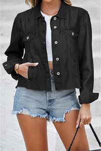 Chaqueta Vaquera de Manga Larga para Mujer, Diseño Moderno, Precio Económico OEM, Transpirable, Cómoda, Elegante, Tejido Estampado, Estilo Occidental - Product Image 3