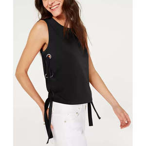 Top Casual Senza Maniche da Donna Michael Kors 0071 Nero con Occhielli Laterali in Tessuto Lavorato a Maglia Taglia Large - Product Image 1