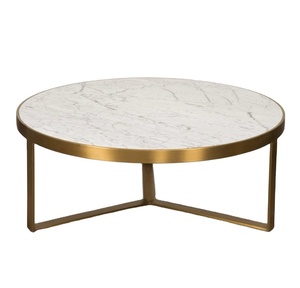 Table de meuble rond en fer au Design moderne, décoration de salon, couleur dorée, blanche et marron - Product Image 1