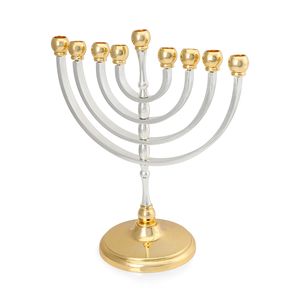 Menorah de Hanukkah de conception traditionnelle en couleur or et argent Menorah juive de bougie de neuf branches pour la décoration de Noël - Product Image 5