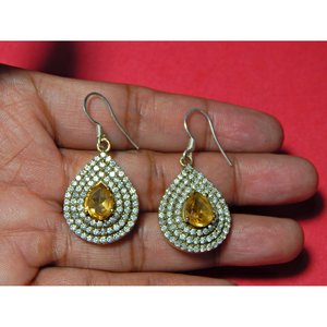 Boucle d'oreille en argent sterling 925 Citrine naturelle CZ bijoux en cristal à facettes pour filles et femmes article cadeau - Product Image 3
