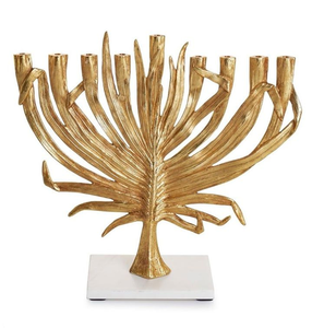 "Menorah dorée représentant une charmante représentation de la ville fortifiée de Jérusalem sous une branche feuillue, au prix de gros" - Product Image 6