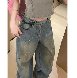 Pantalones vaqueros azules de alta calidad para mujer, pantalones de pierna ancha de cintura alta con ajuste holgado, estilo de moda simple, pantalones vaqueros para mujer - Product Image 6