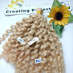 5% de descuento en extensiones de cabello virgen camboyano Rubio doble dibujado rizado I-tip de Vietnam Venta de descuento - Product Image 1