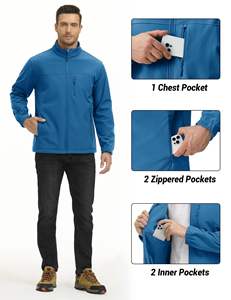 Chaqueta de invierno softshell con logotipo personalizado al por mayor para hombre cortavientos con tecnología impermeable cierre de cremallera de longitud larga - Product Image 2