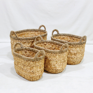 Juego de 4 Cestas de Almacenamiento Ovaladas de Jacinto de Agua Tejido con Borde de Cuerda, Artex Dong Thap - Product Image 4