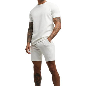 Top été nouveaux hommes Shorts ensembles à manches courtes t-shirt Shorts solide homme survêtement ensemble respirant hommes marque vêtements 2 pièces ensemble - Product Image 2