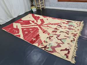 Tapis Boujaad Azilal fait à la main abstrait Boujad tapis marocain rouge bohème authentique salon tapis tufté à la main - Product Image 3