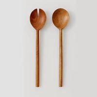 Juego de Servidores de Ensalada de Madera de Acacia con Mango Verde Azulado, Ecológico y Apto para Lavavajillas