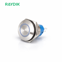 Bouton-poussoir rond plat momentané éclairé, étanche IP68, 12 mm 16 mm, pour montage sur panneau, en métal