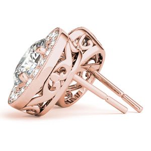 Pendiente de tuerca estilo Halo de diamante de corte ovalado y redondo para mujer - Product Image 3