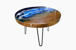 Table basse en résine époxy Ocean Wave-Meubles de salon contemporains ronds en bois massif faits à la main - Product Image 3