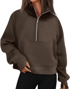 Vêtements en gros de sweats à capuche à demi-fermeture éclair pour femmes de meilleure qualité pour des vêtements d'hiver décontractés avec logo personnalisé disponible en couleur unie - Product Image 1