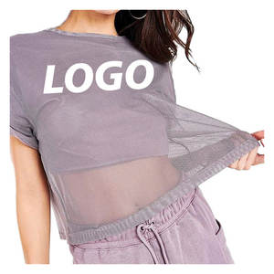 Camiseta holgada de malla cuadrada de gran tamaño Anti-Pilling Ligero Spandex Bordado Botón Decoraciones de encaje - Product Image 1