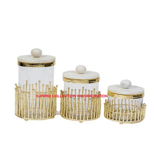 Ensemble de 3 boîtes de conserve en verre et or fantaisie de luxe Vente en gros fournisseur de l'Inde - Product Image 3