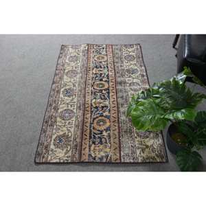 Tapis classique en laine patchwork noir beige 2.7x4.4 pieds tapis rectangulaires turcs faits à la main pour adolescent vivant en latex pour couloir chambre - Product Image 1