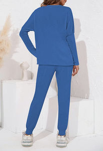 Ensemble de survêtement pour femme en gros, de haute qualité, pull d'hiver surdimensionné à col rond uni et pantalon de jogging à cordon de serrage, 2 pièces, blanc, pour la salle de sport - Product Image 5