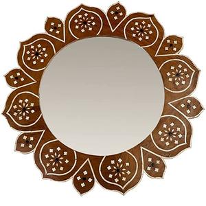 Espejo colgante con forma de flor marrón para dormitorio, espejo decorativo con incrustaciones de hueso para oficina y sala de estar - Product Image 1