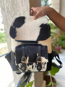 Mochila De piel de vaca auténtica, morral de piel marrón con pelo, multiusos - Product Image 6