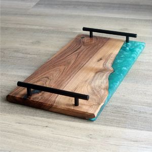 Plateau de service élégant en bois naturel, écologique, plateau ovale décoratif en bois, vaisselle pour l'hôtellerie et les restaurants - Product Image 5