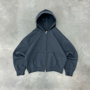 Personnalisé poids lourd coton goutte épaule Vintage lavé hommes 500 Gsm Boxy sweat à capuche zippé recadrée Boxy Double sweats à capuche zippés - Product Image 4