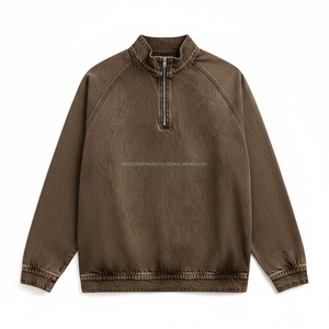 Pull à col zippé pour homme en satin respirant, coton lavé à séchage rapide, coupe oversize, vente en gros, commande en vrac, OEM, étiquette privée personnalisée - Product Image 1