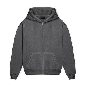High Quality Vintage aid Wash zipper Hoodie Custom 100% Cotton Heavy Weight Zip up Men Solid color Hoodie - Product Image 1