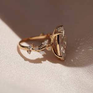 Bague en or jaune 14 carats pour femme, diamant de laboratoire de 2 carats, taille marquise, bande romantique en forme de feuille, pour fiançailles, mariage, anniversaire - Product Image 5