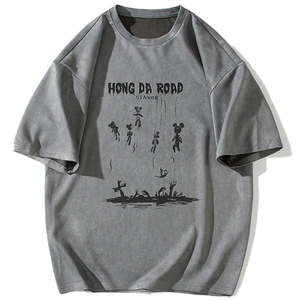 T-shirts pour hommesVente en gros T-shirt vintage brodé à col rond personnalisé T-shirts avec lettres imprimées T-shirts délavés à l'acide - Product Image 1