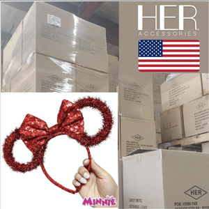 Venta al por Mayor de 150 Piezas de Diademas de Orejas de Minnie Mouse con Aspecto Metálico en Caja de Cartón - Stock en Almacén de CA, EE. UU. - Product Image 1